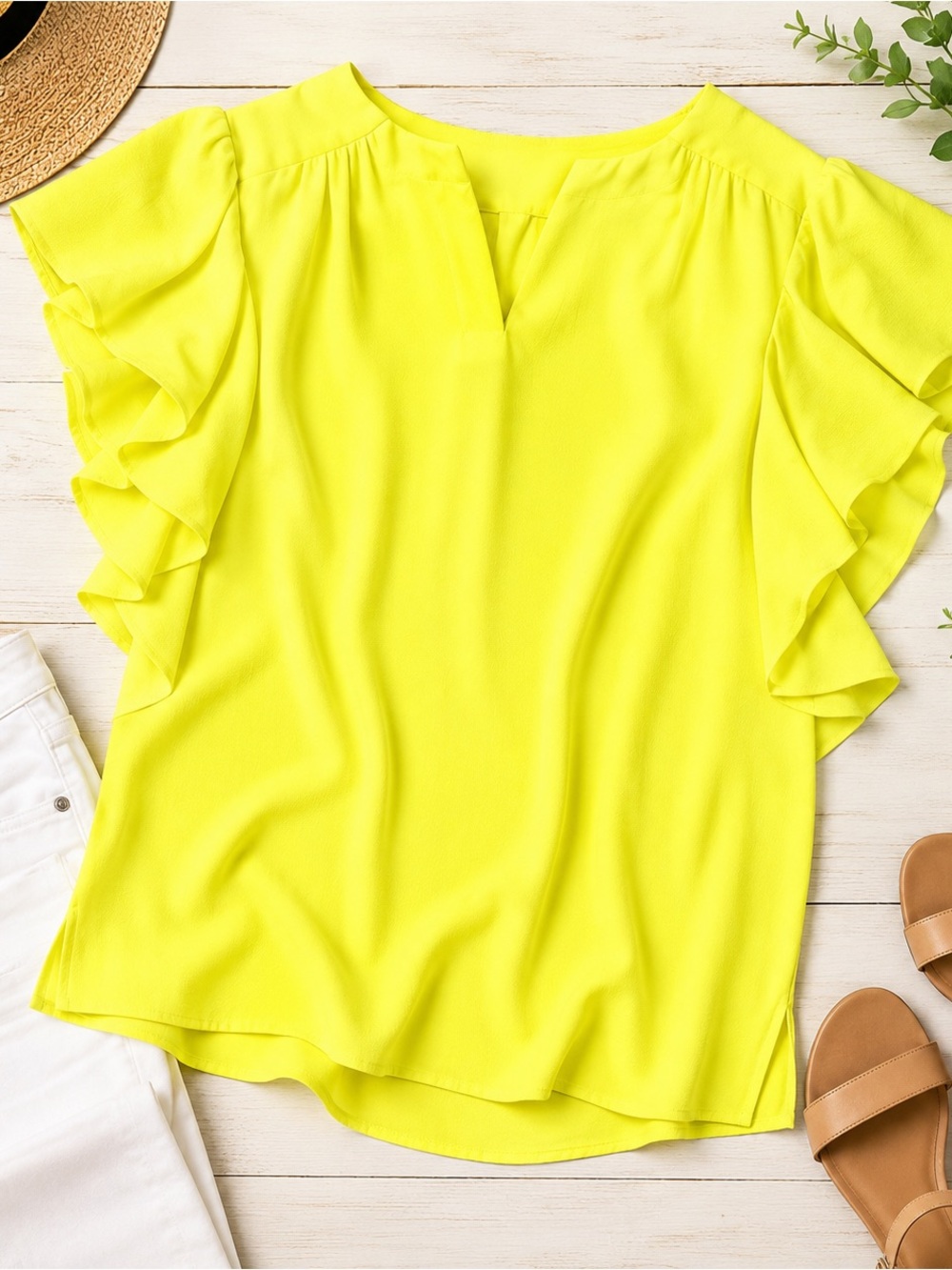 Vince Camuto flutter sleeve blouse- citron yellow- size S